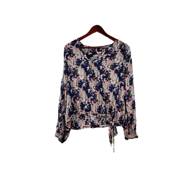 Lucky Brand Navy Blue Floral Boho Tie Top - Picture 2 of 9